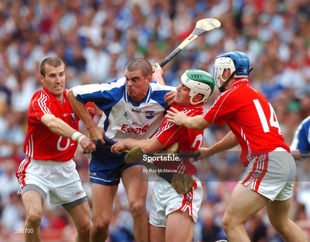 29 July 2007; Brian Phelan, Waterford, is tackled by Cork players Ben O'Connor, left, Niall McCarthy, and Kieran Murphy. Guinness All-Ireland Senior Hurling Championship Quarter-Final, Cork v Waterford, Croke Park, Dublin. Picture credit; Ray McManus / SPORTSFILE