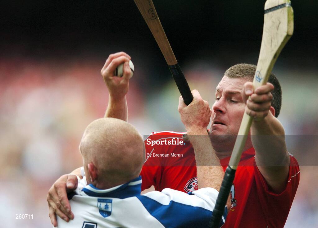 29 July 2007; Diarmuid O'Sullivan, Cork, stops the progress of John Mullane, Waterford. Guinness All-Ireland Senior Hurling Championship Quarter-Final, Cork v Waterford, Croke Park, Dublin. Picture credit; Brendan Moran / SPORTSFILE