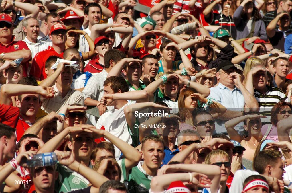 29 July 2007; Supporters from both sides watch the last minute of the game in sunshine on Hill 16. Guinness All-Ireland Senior Hurling Championship Quarter-Final, Cork v Waterford, Croke Park, Dublin. Picture credit; Ray McManus / SPORTSFILE