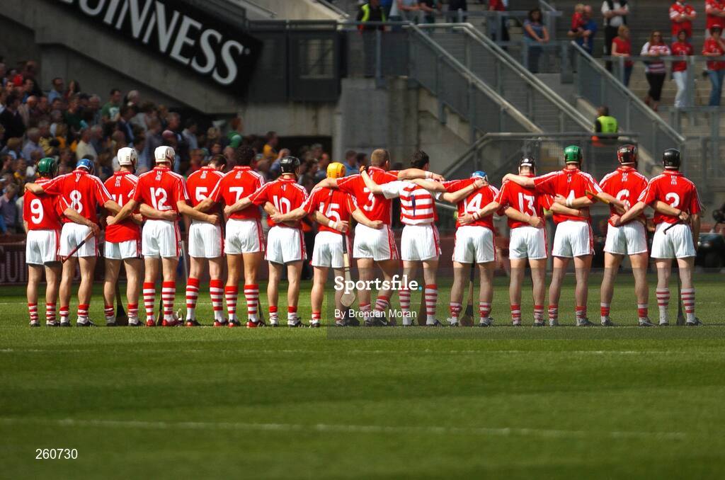 29 July 2007; The Cork team stand for Amhrán na bhFiann. Guinness All-Ireland Senior Hurling Championship Quarter-Final, Cork v Waterford, Croke Park, Dublin. Picture credit; Stephen McCarthy / SPORTSFILE