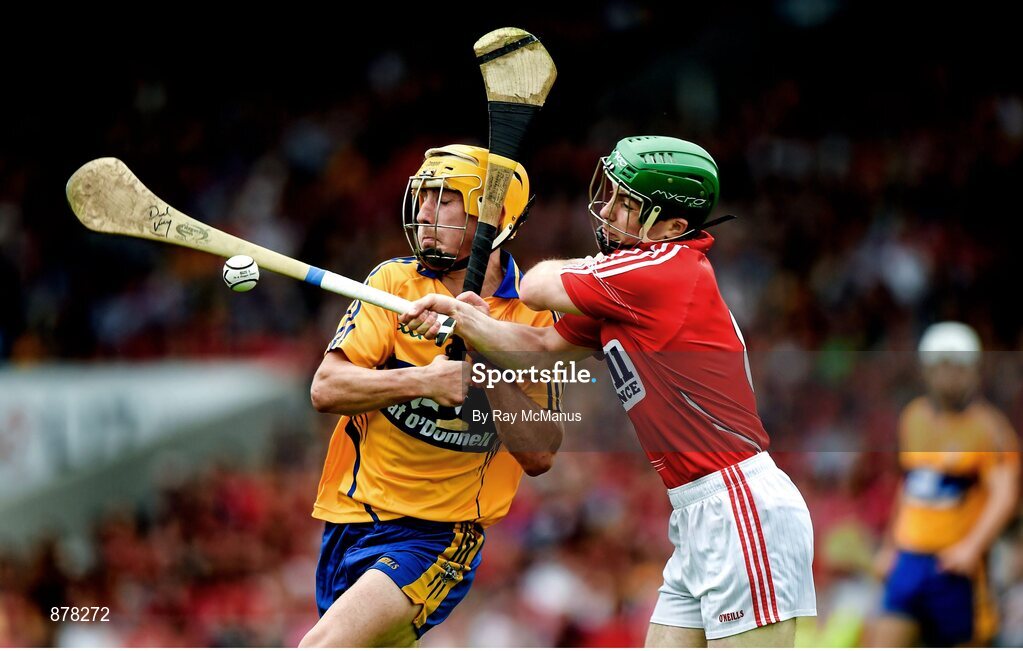 15 June 2014; Colm Galvin, Clare, in action against Daniel Kearney, Cork. Munster GAA Hurling Senior Championship, Semi-Final, Clare v Cork, Semple Stadium, Thurles, Co. Tipperary. Picture credit: Ray McManus / SPORTSFILE
