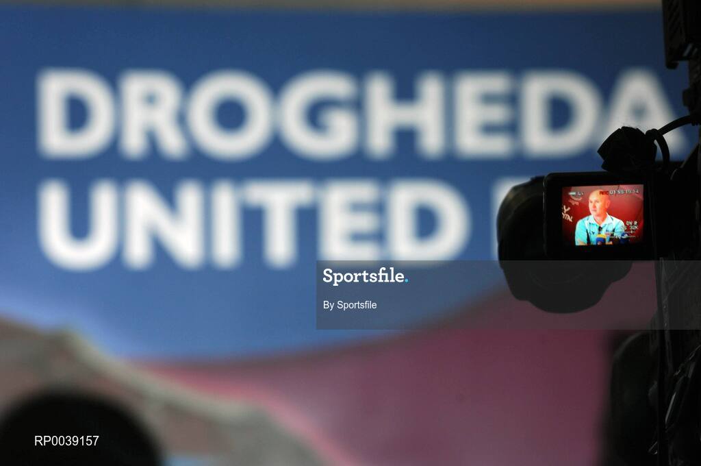 31 July 2007; Drogheda United manager Paul Doolin seen through a TV camera viewfinder at a press conference ahead of their UEFA Cup second leg match against Libertas of San Marino on Thursday. Clarion Hotel Dublin Airport, Dublin Airport, Dublin. Photo by Sportsfile