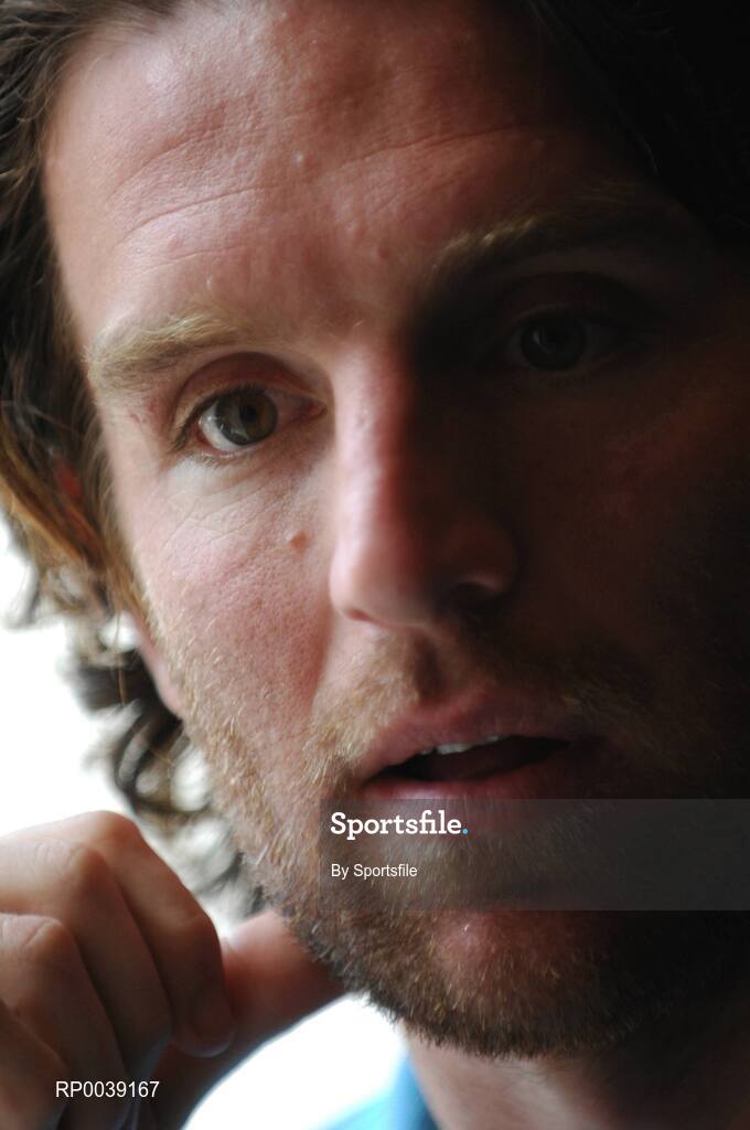 31 July 2007; Drogheda United's Stuart Byrne speaking to journalists after a press conference ahead of their UEFA Cup second leg match against Libertas of San Marino on Thursday. Clarion Hotel Dublin Airport, Dublin Airport, Dublin. Photo by Sportsfile