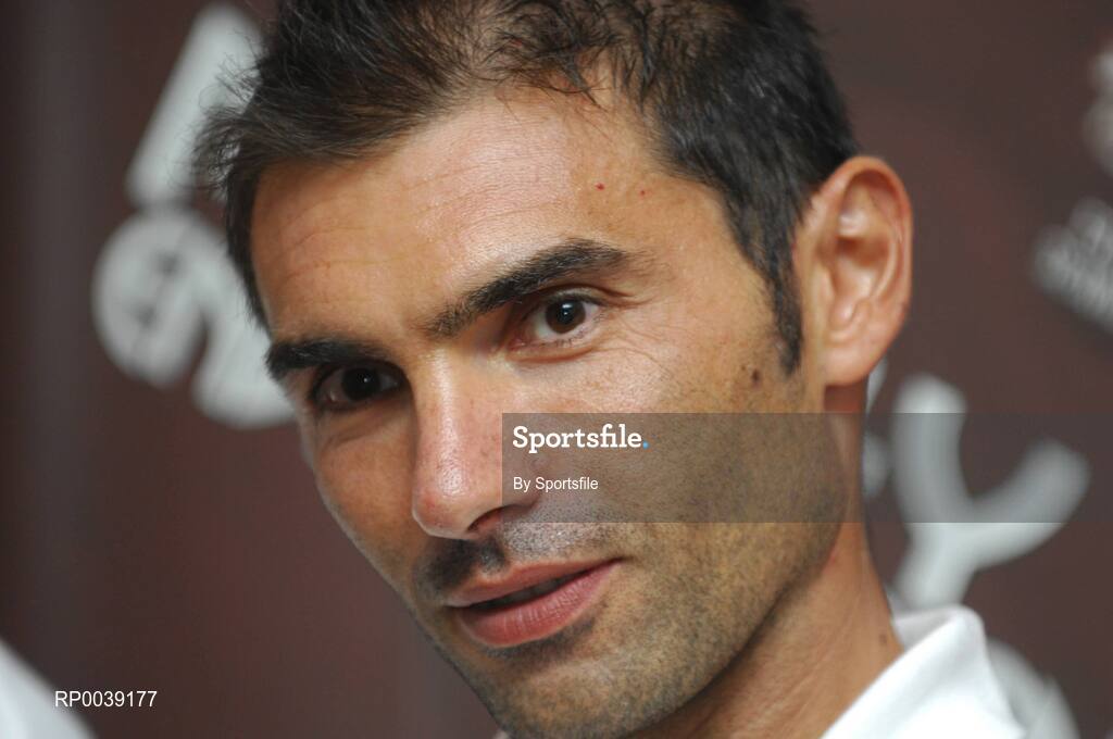 31 July 2007; Libertas coach Pier Angelo Manzaroli speaking at a press conference ahead of their UEFA Cup second leg match against Drogheda United on Thursday. Clarion Hotel Dublin Airport, Dublin Airport, Dublin. Photo by Sportsfile