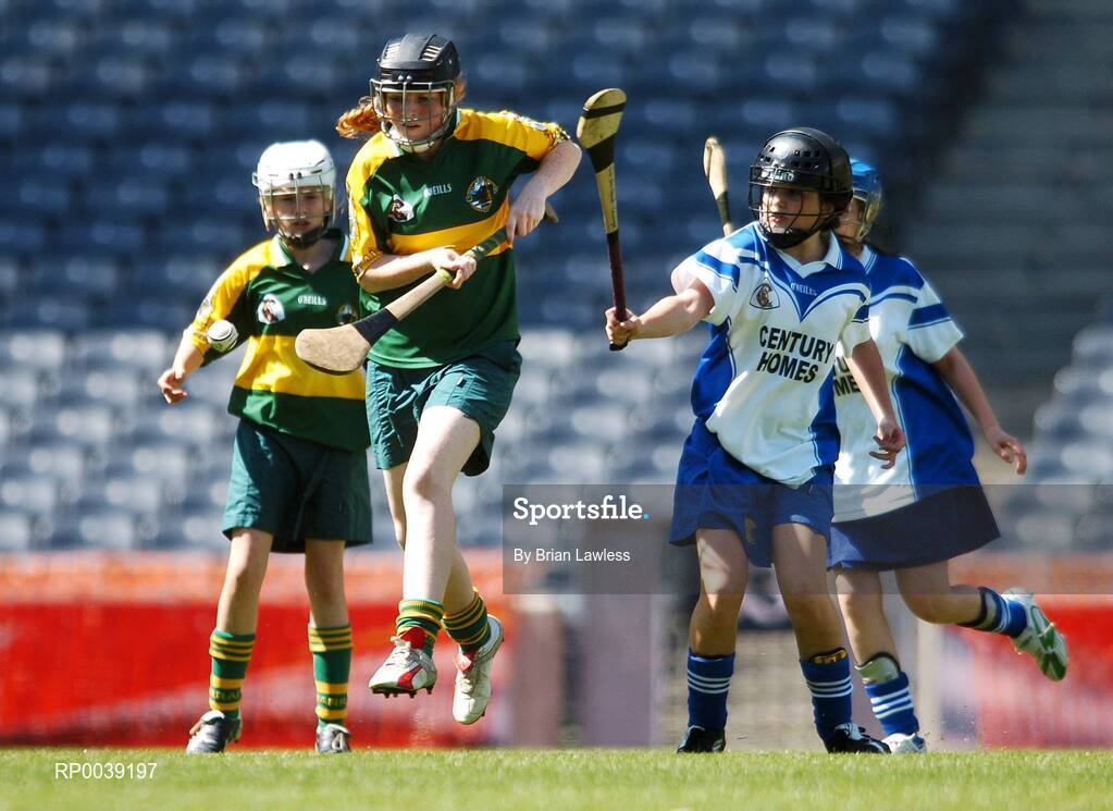 31 July 2007; Croke Park became a theatre of dreams today as over 250 young Camogie stars of the future enjoyed a first experience of playing on the hallowed turf.  U-14 players on the Coillte Development Squads from Clare, Derry, Kerry, Laois, Louth, Monaghan, Tipperary and Westmeath were granted the rare opportunity to hone their skills at headquarters as part of the Camogie Association’s national programme to develop the sport at juvenile level. The partnership with Coillte, supported by the Irish Sports Council, enables top level coaching and encouragement for young girls throughout the eight designated counties. At the tournament is Norma Brassil, Kerry, in action against Emma McKenna, Monaghan. 2007 Coillte U14 Camogie Development Squads tournament, Croke Park, Dublin. Picture credit: Brian Lawless / SPORTSFILE
