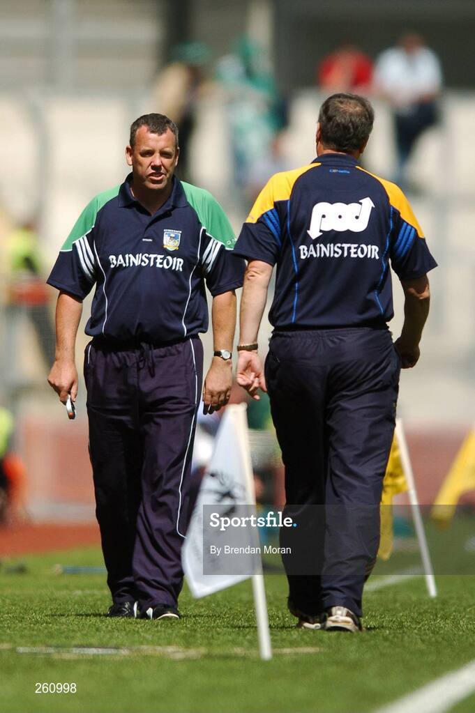 29 July 2007; Limerick stand in manager Gary Kirby, left, walks by Clare manager Tony Considine. Guinness All-Ireland Senior Hurling Championship Quarter-Final, Clare v Limerick, Croke Park, Dublin. Picture credit; Brendan Moran / SPORTSFILE