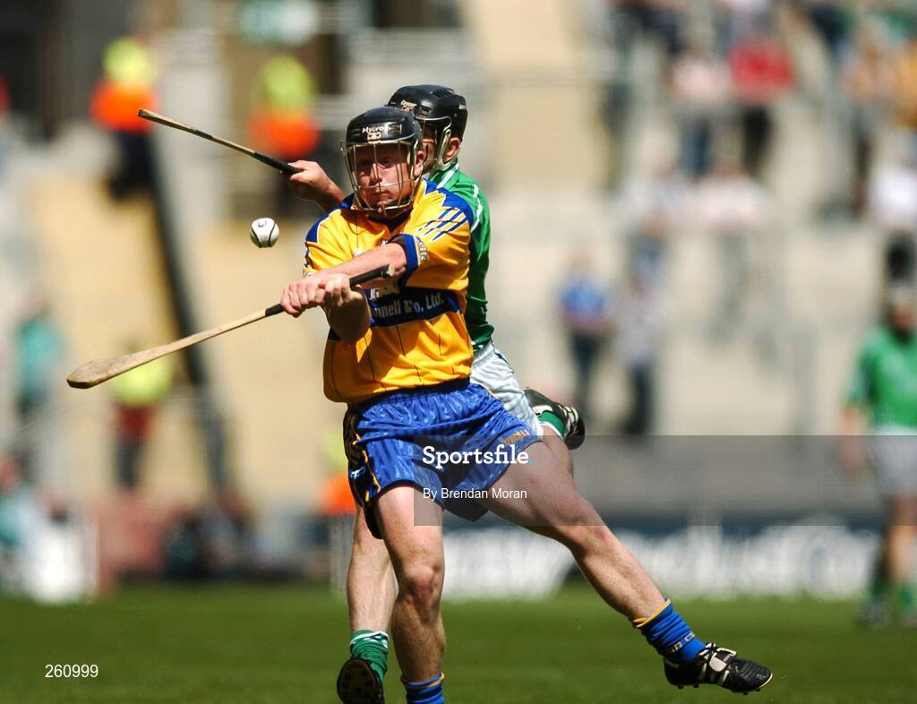29 July 2007; Jonathan Clancy, Clare, in action against Mark O'Riordan, Limerick. Guinness All-Ireland Senior Hurling Championship Quarter-Final, Clare v Limerick, Croke Park, Dublin. Picture credit; Brendan Moran / SPORTSFILE