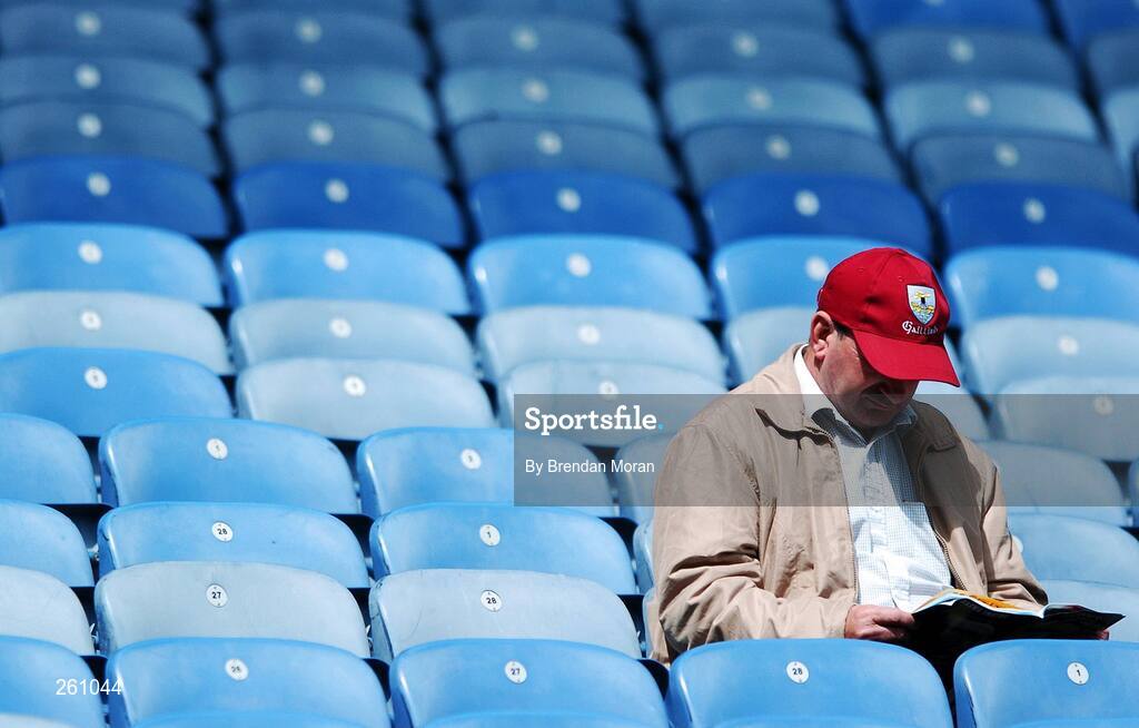 28 July 2007; A Galway supporter reads his match programme before the game. Guinness All-Ireland Senior Hurling Championship Quarter-Final, Kilkenny v Galway, Croke Park, Dublin. Picture credit; Brendan Moran / SPORTSFILE
