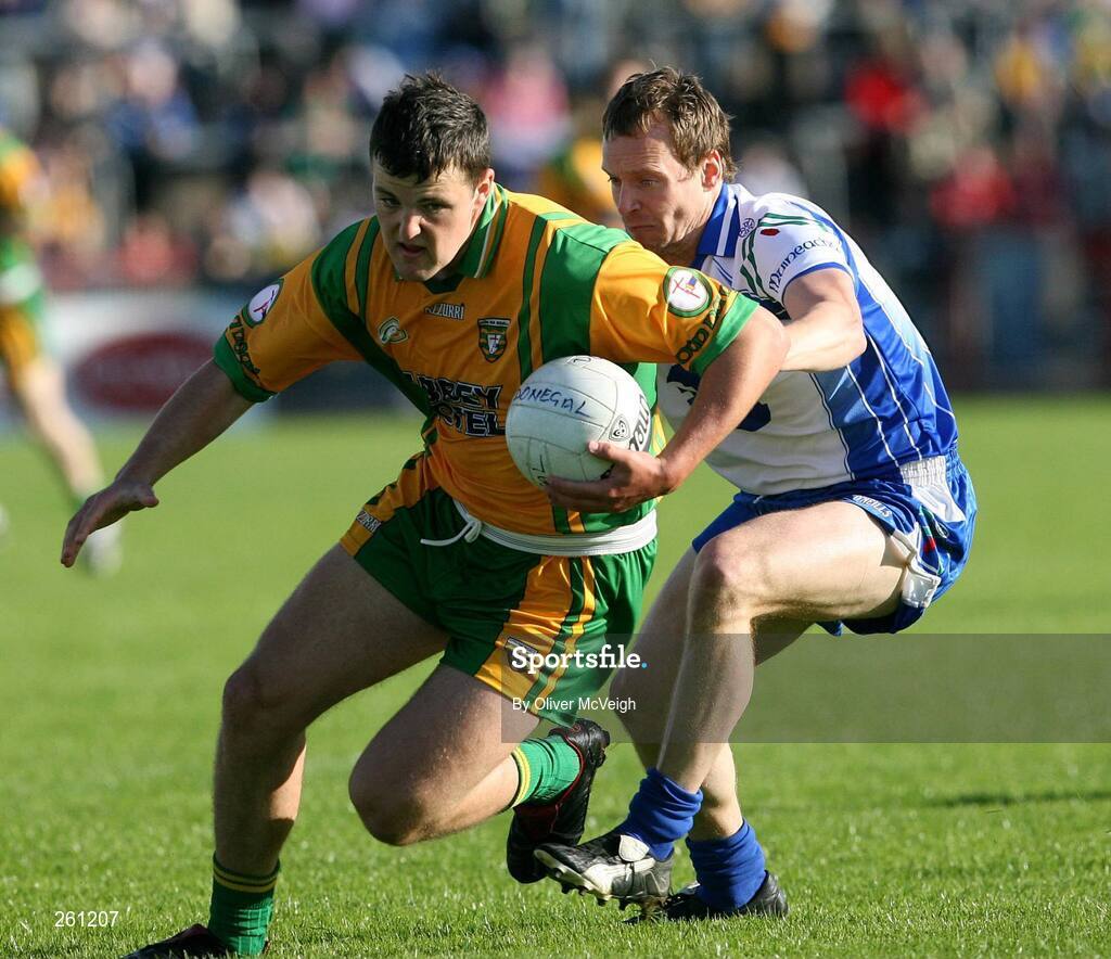 28 July 2007; Michael Murphy, Donegal, in action against Dermot McArdle, Monaghan. Bank of Ireland All-Ireland Senior Football Championship Qualifier, Round 3, Donegal v Monaghan, Healy Park, Omagh, Co. Tyrone. Picture credit; Oliver McVeigh / SPORTSFILE