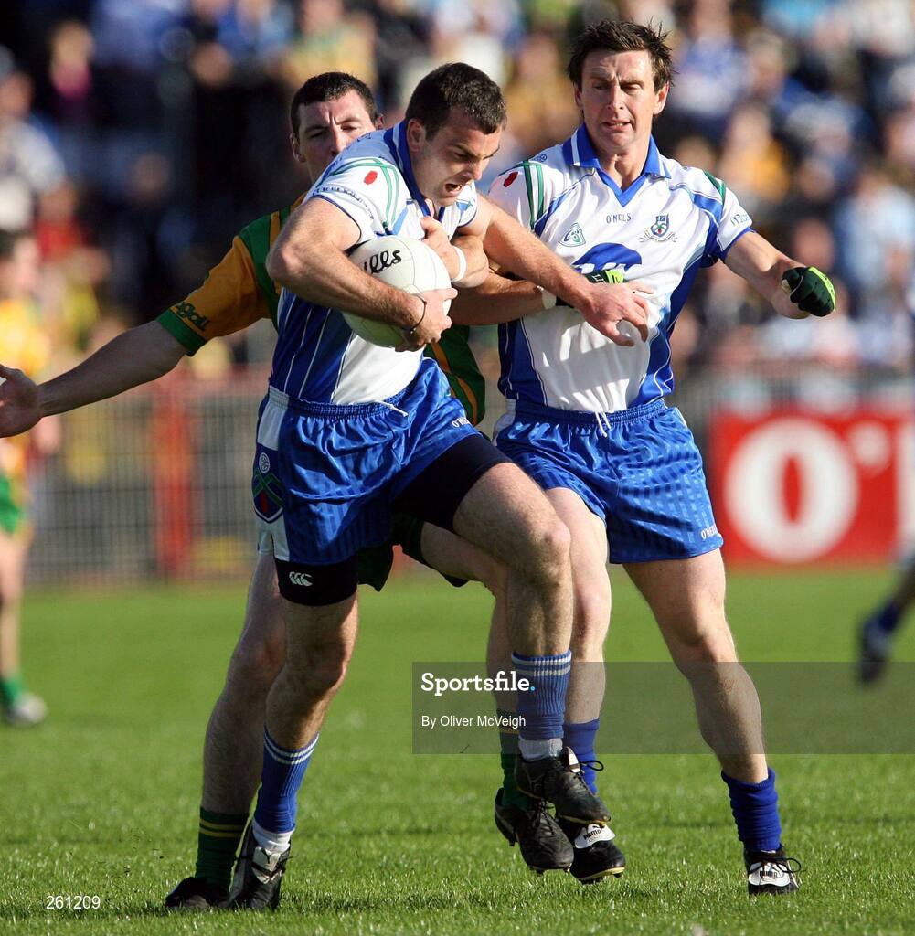 28 July 2007; John Paul Mone, Monaghan, in action against Ciaran Bonner, Donegal. Bank of Ireland All-Ireland Senior Football Championship Qualifier, Round 3, Donegal v Monaghan, Healy Park, Omagh, Co. Tyrone. Picture credit; Oliver McVeigh / SPORTSFILE