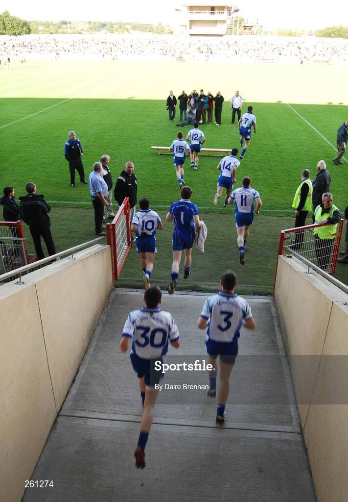 28 July 2007; The Monaghan team run onto the pitch. Bank of Ireland All-Ireland Senior Football Championship Qualifier, Round 3, Donegal v Monaghan, Healy Park, Omagh, Co. Tyrone. Picture credit; Daire Brennan / SPORTSFILE