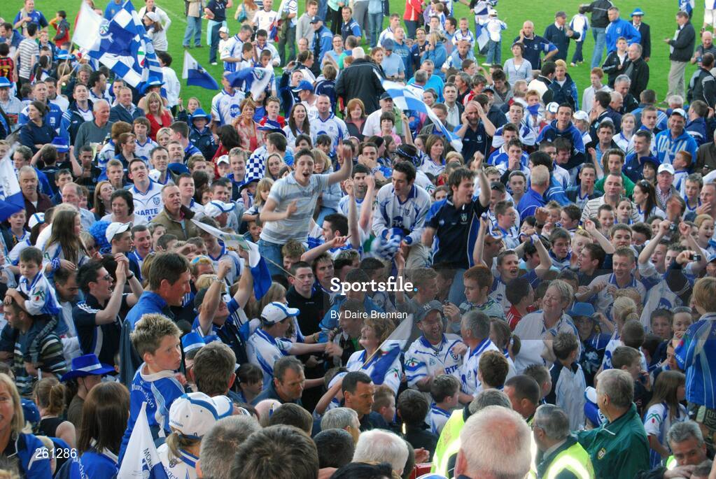 28 July 2007; Monaghan supporters celebrate their teams victory. Bank of Ireland All-Ireland Senior Football Championship Qualifier, Round 3, Donegal v Monaghan, Healy Park, Omagh, Co. Tyrone. Picture credit; Daire Brennan / SPORTSFILE