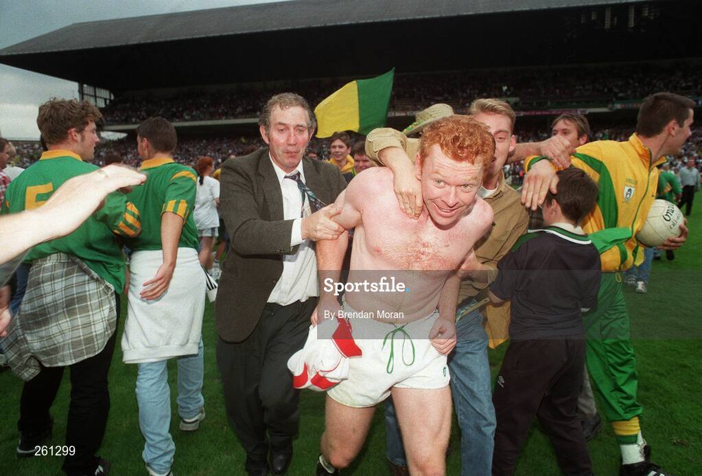 18 August 1996; Enda McManus, Meath, celebrates his side's victory. All-Ireland Football Semi-Final, Meath v Tyrone, Croke Park, Dublin. Picture credit; Brendan Moran / SPORTSFILE