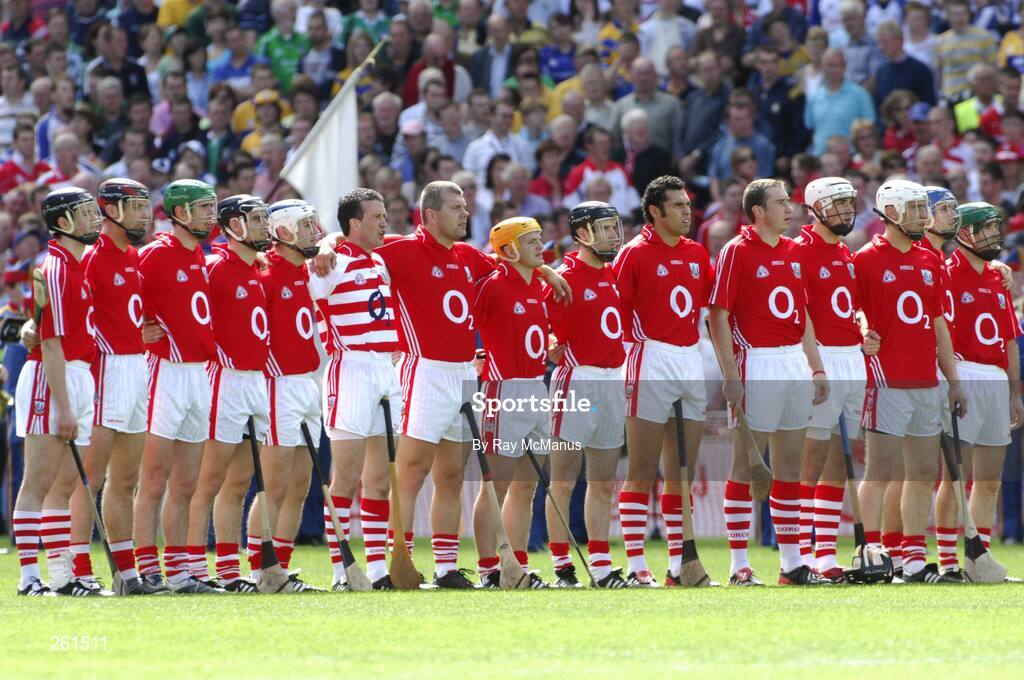 29 July 2007; The Cork team stand during the singing of the National Anthem. Guinness All-Ireland Senior Hurling Championship Quarter-Final, Cork v Waterford, Croke Park, Dublin. Picture credit; Ray McManus / SPORTSFILE