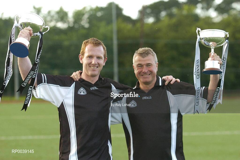 2 August 2007; Kerry football All Star, Liam Hassett, left, and Dublin football legend, Charlie Redmond, were announced as the winners of the Guinness Hurling Bootcamp, today, Thursday 2nd August. Charlie emerged as the overall winner of the skills competition in the final programme, while Liam was voted as the publicís number one choice. Both Charlie and Liam walked away with 25,000 euro each for their respective charities, Cystic Fibrosis Ireland and Mental Health Ireland. Naomh Mearnog, Portmarnock, Dublin. Picture credit: Ray Lohan / SPORTSFILE