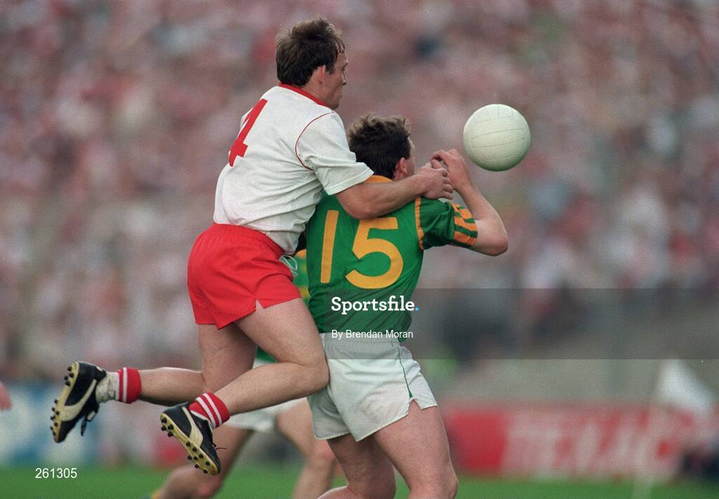 18 August 1996; Barry Callaghan, Meath, in action against Fay Devlin, Tyrone. All-Ireland Football Semi-Final, Meath v Tyrone, Croke Park, Dublin. Picture credit; Brendan Moran / SPORTSFILE