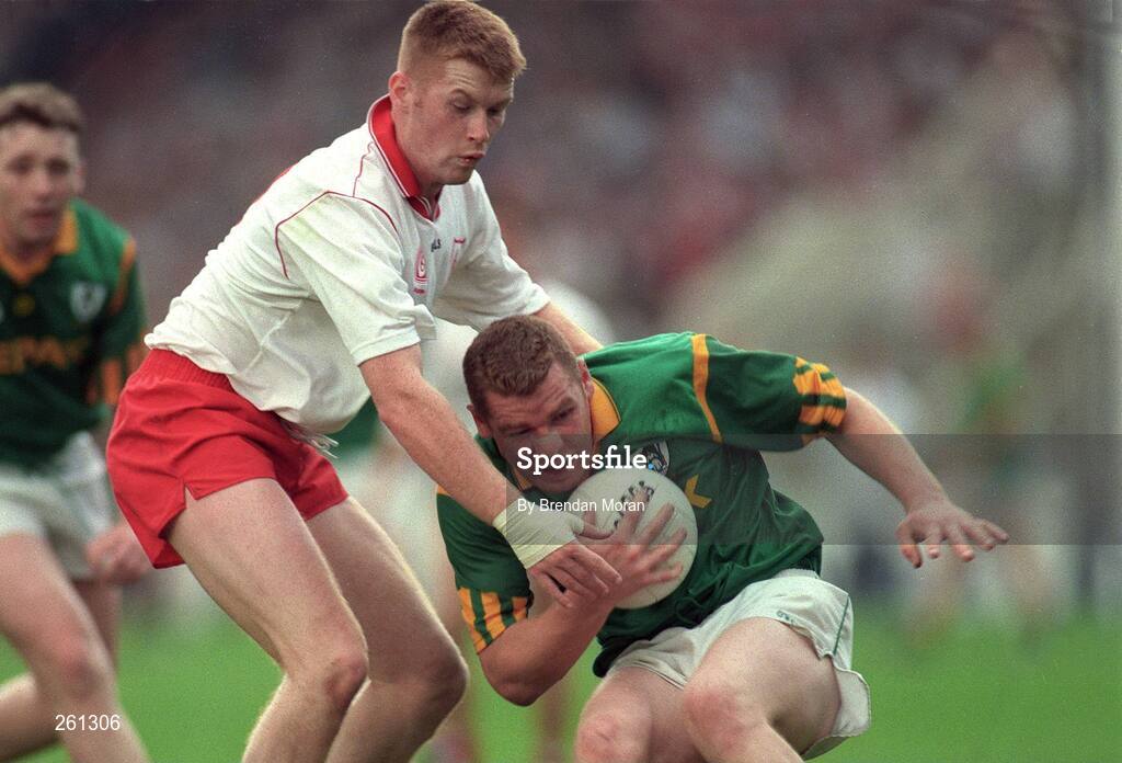18 August 1996; Tommy Dowd, Meath, in action against Ciaran McBride, Tyrone. All-Ireland Football Semi-Final, Meath v Tyrone, Croke Park, Dublin. Picture credit; Brendan Moran / SPORTSFILE