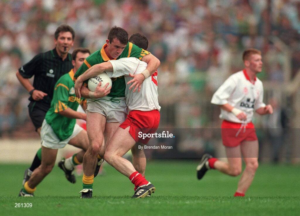 18 August 1996; Evan Kelly, Meath, in action against Paul Devlin, Tyrone. All-Ireland Football Semi-Final, Meath v Tyrone, Croke Park, Dublin. Picture credit; Brendan Moran / SPORTSFILE