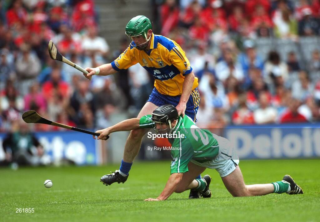 29 July 2007; Mark O'Riordan, Limerick, in action against Jonathan Clancy, Clare. Guinness All-Ireland Senior Hurling Championship Quarter-Final, Clare v Limerick, Croke Park, Dublin. Picture credit; Ray McManus / SPORTSFILE