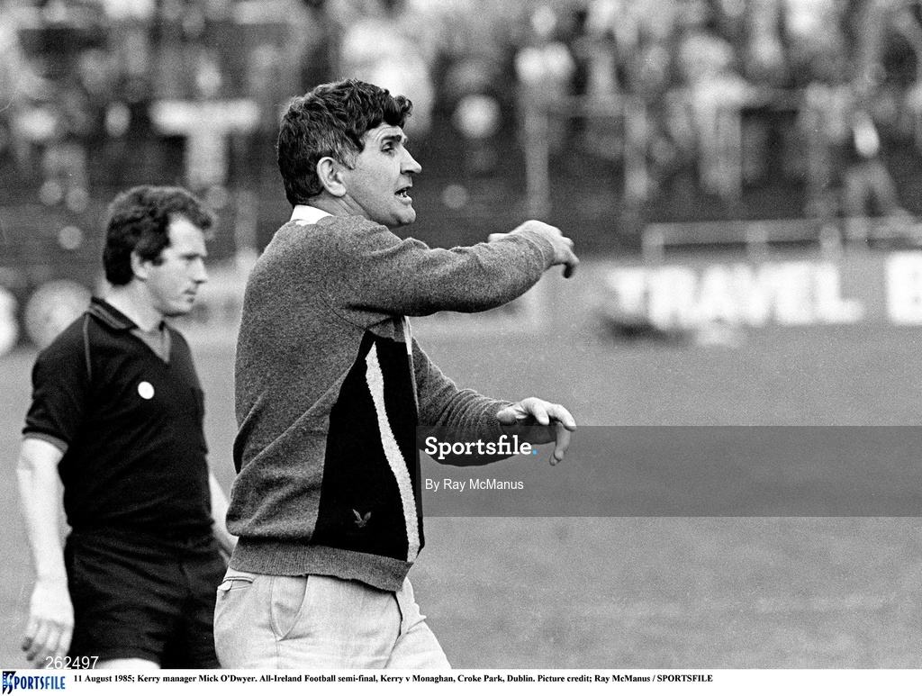 11 August 1985; Kerry manager Mick O'Dwyer during the All-Ireland Football semi-final match between Kerry and Monaghan at Croke Park, Dublin. Photo by Ray McManus/Sportsfile