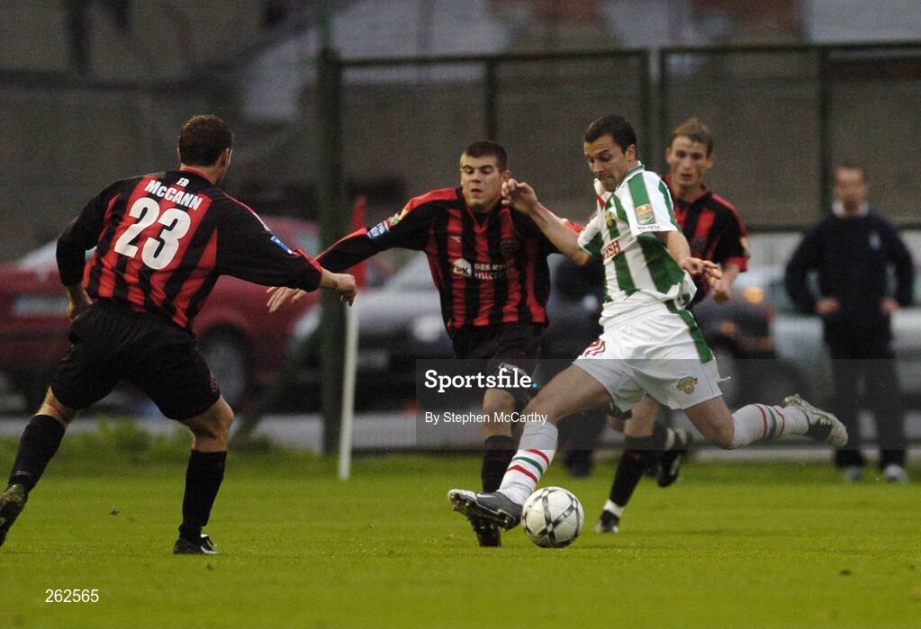 10 August 2007; Ryan McCann, 23, and Conor Powell, Bohemians, in action against Leon McSweeney, Cork City. eircom League of Ireland Premier Division, Bohemians v Cork City, Dalymount Park, Dublin. Picture credit; Stephen McCarthy / SPORTSFILE *** Local Caption ***