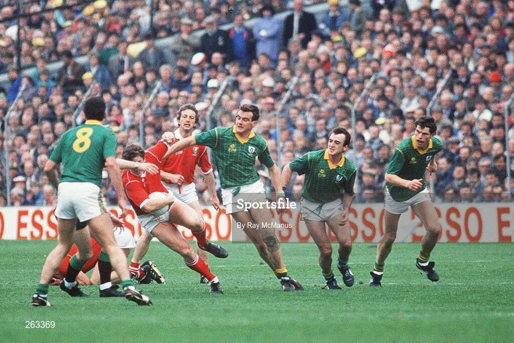 18 September 1988; Barry Coffey of Cork in action against Liam Haynes, 8, Colm O'Rourke, Colm Coyle and Liam Harnan of Meath during the All-Ireland Senior Football Final match between Meath and Cork at Croke Park, Dublin. Photo by Ray McManus/Sportsfile