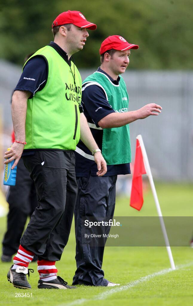 15 July 2007; Derry manager Niall Conway and his assistant Killian Conlon. ESB Ulster Minor Football Championship Final, Derry v Tyrone, St Tighearnach's Park, Clones, Co Monaghan. Picture credit: Oliver McVeigh / SPORTSFILE