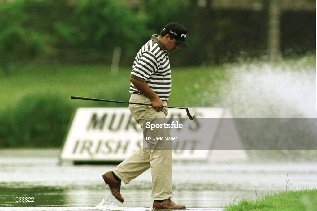 3 July 1999; Angel Cabrera walks across the waterfall at the 17th green during day three of the Murphy's Irish Open at Druids Glen in Wicklow. Photo by David Maher/Sportsfile *** Local Caption ***