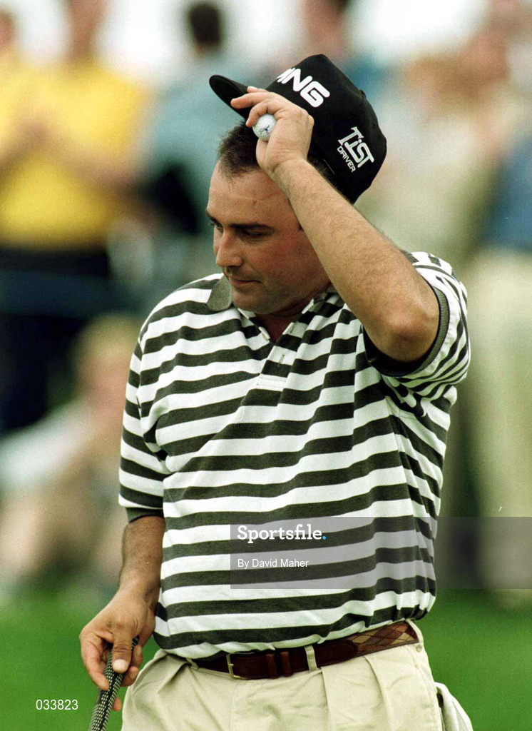 3 July 1999; Angel Cabrera acknowledges the applause from the crowd at the 17th green during day three of the Murphy's Irish Open at Druids Glen in Wicklow. Photo by David Maher/Sportsfile