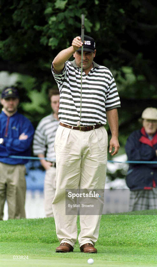 3 July 1999; Angel Cabrera lines up a putt at the 14th during day three of the Murphy's Irish Open at Druids Glen in Wicklow. Photo by Matt Browne/Sportsfile