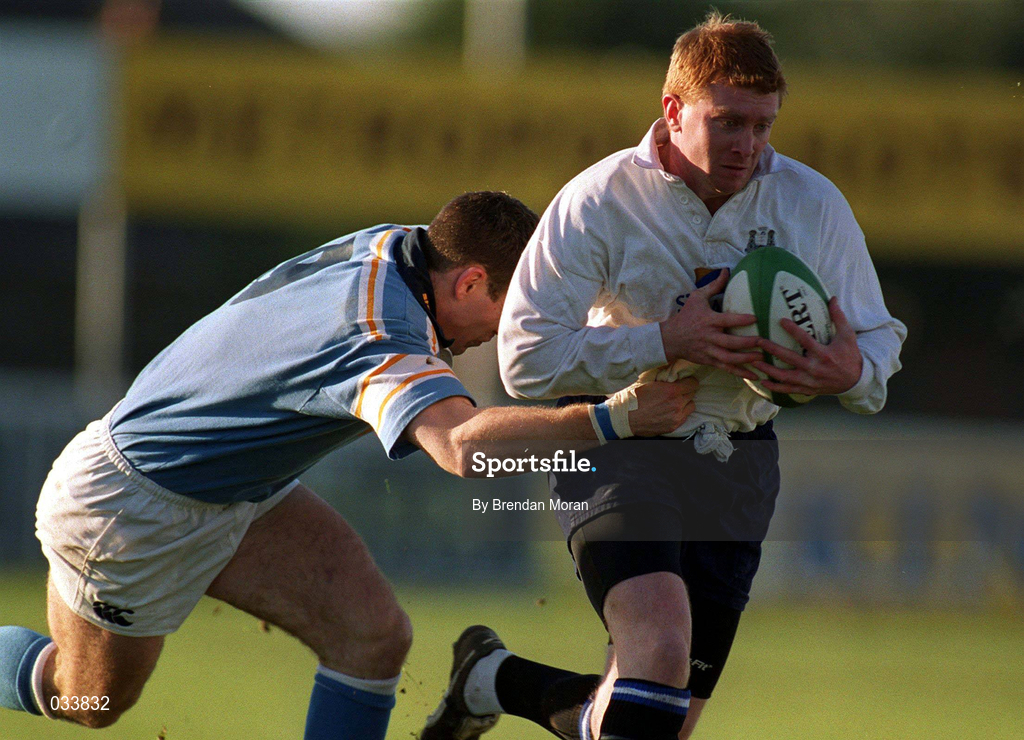 28 December 1999; Anthony Horgan of Cork Constitution is tackled by Tom Tierney of Garryowen during AIB Rugby League Division 1 match between Cork Constitution and Garryowen at Temple Hill in Cork. Photo by Brendan Moran/Sportsfile
