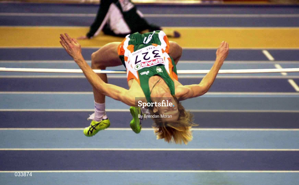 26 February 2000; Brendan Reilly of Ireland clears 2.25m in the Men's High Jump during the European Indoor Athletics Championships at Flanders Sports Arena in Ghent, Belgium. Photo by Brendan Moran/Sportsfile