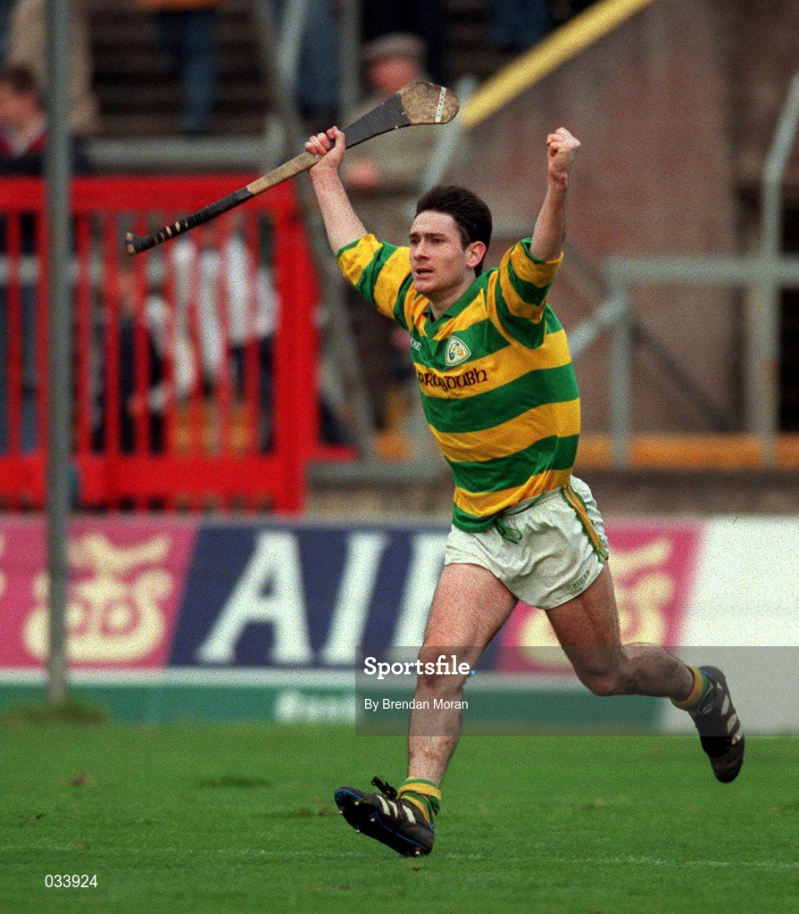 31 October 1999; Brian O'Keeffe of Blackrock celebrates scoring his side's second goal during the Cork County Senior Club Hurling Championship Final match between Blackrock and UCC at Páirc Uí Chaoimh in Cork. Photo by Brendan Moran/Sportsfile