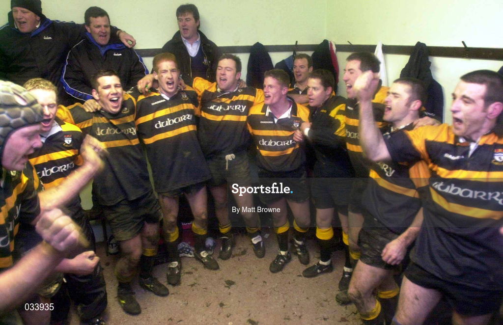 4 December 1999; Buccaneers players celebrate in the dressing room after the AIB Rugby League Division 1 match between Buccaneers and Cork Constitution at Buccaneers RFC in Athlone, Westmeath. Photo by Matt Browne/Sportsfile