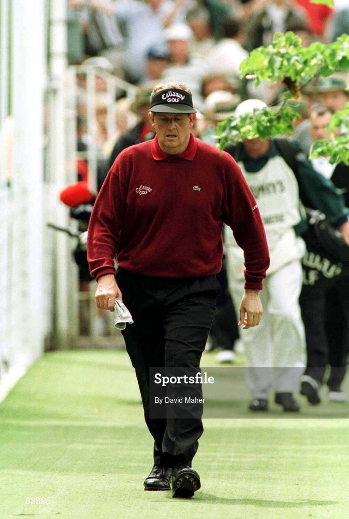 3 July 1999; Colin Montgomerie crosses the bridge on his way to the 9th during day three of the Murphy's Irish Open at Druids Glen in Wicklow. Photo by David Maher/Sportsfile *** Local Caption ***