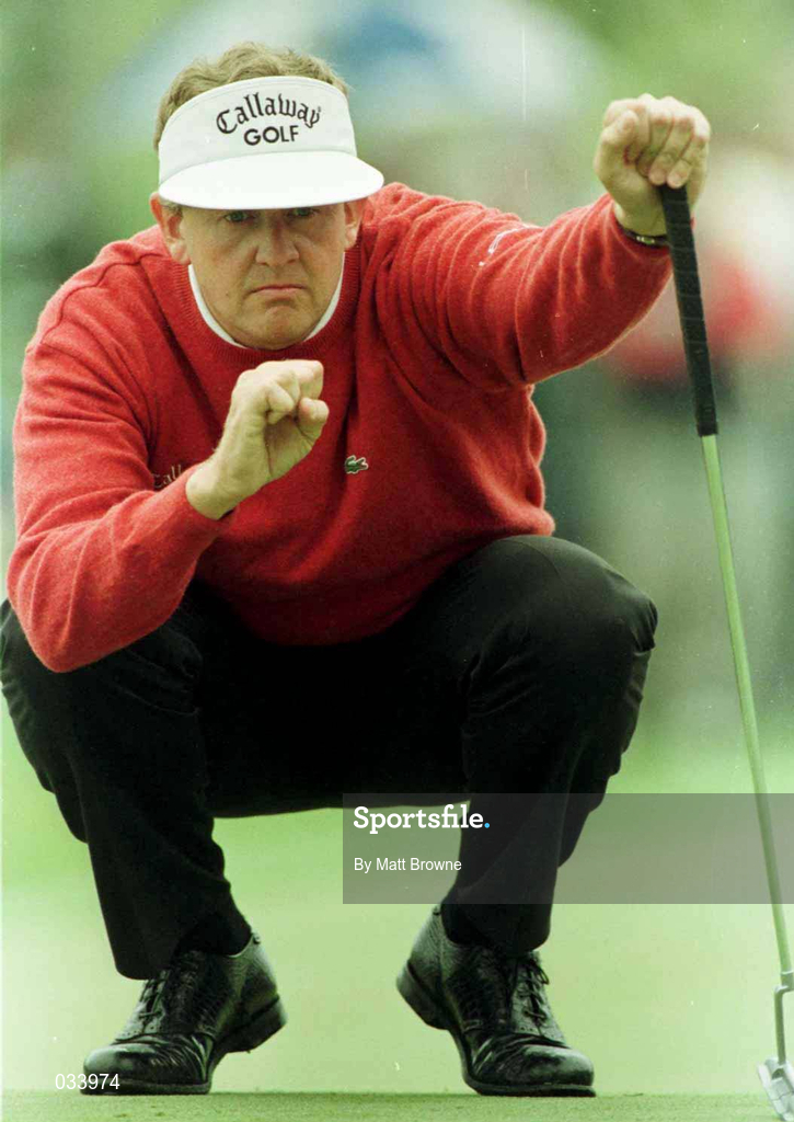 1 July 1999; Colin Montgomerie lines up a put on the 3rd green during day one of the Murphy's Irish Open at Druids Glen in Wicklow. Photo by Matt Browne/Sportsfile