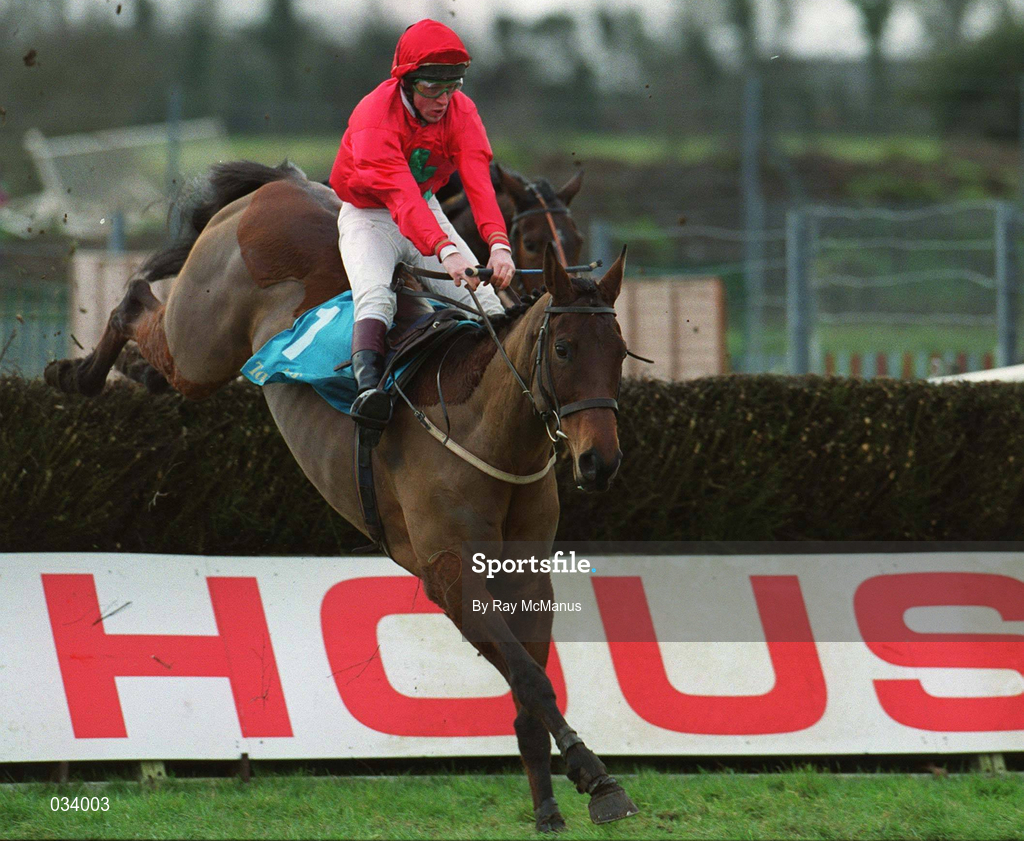16 January 2000; Copper Supreme, with Gareth Cotter up, clears the last on his way to winning the European Breeders Fund Tattersalls Ireland Mares Novice Steeplechase at Fairyhouse Racecourse in Meath. Photo by Ray McManus/Sportsfile