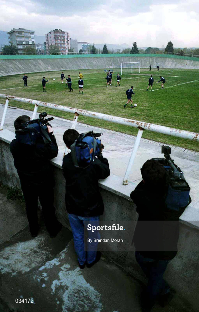 16 November 1999; Turkish television crews film a Republic of Ireland training session at Veledrom Stadium in Bursa, Turkey. Photo by Brendan Moran/Sportsfile *** Local Caption ***