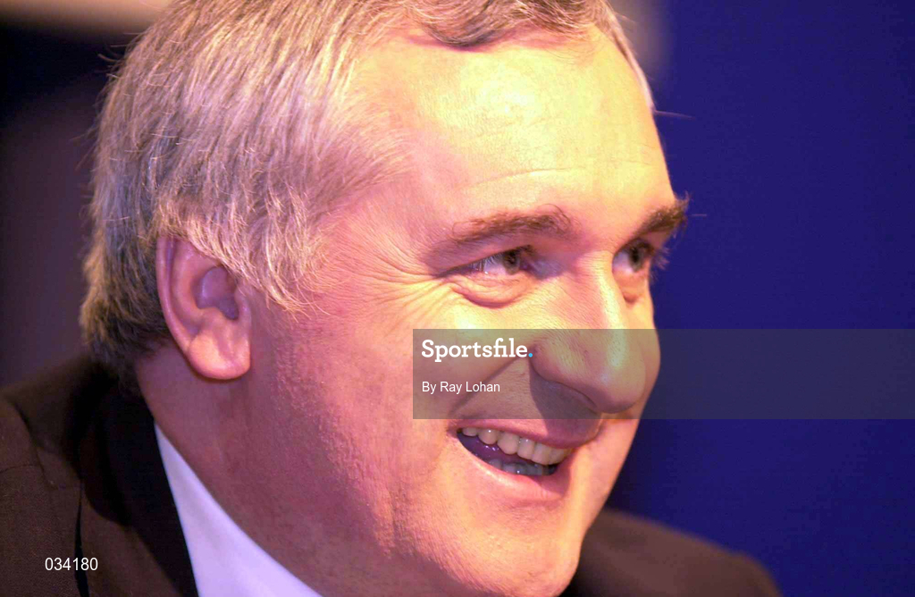 26 January 2000; An Taoiseach Bertie Ahern TD at the announcement that the government is to proceed immediately with plans to build a 'Campus of Sporting Excellence' to be called Sports Campus Ireland which will have as its centrepiece an 80,000 all seated National Stadium capable of accomodating all field sports. Government Buildings in Dublin. Photo by Ray Lohan/Sportsfile