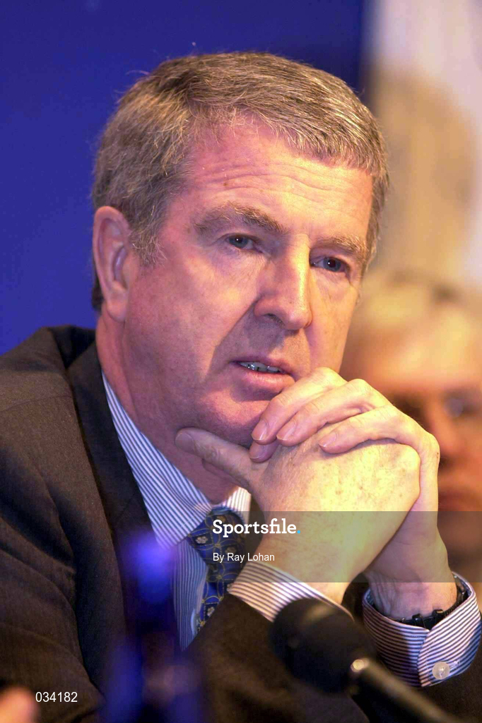 26 January 2000; Derek Keogh, Chairman of the Stadium steering committee, at the announcement that the government is to proceed immediately with plans to build a 'Campus of Sporting Excellence' to be called Sports Campus Ireland which will have as its centrepiece an 80,000 all seated National Stadium capable of accomodating all field sports. Government Buildings in Dublin. Photo by Ray Lohan/Sportsfile