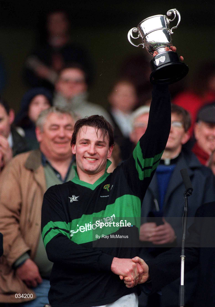 17 March 1994; Nemo Rangers captain, Stephen O'Brien, lifts the Andy Merrigan Cup after the All-Ireland Senior Club Football Championship Final match between Nemo Rangers and Castlebar Mitchels at Croke Park in Dublin. Photo by Ray McManus/Sportsfile