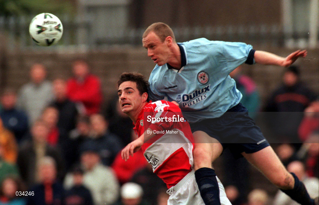 5 December 1999; Tony McCarthy of Shelbourne in action against Mark Herrick of Cork City during the Eircom League Premier Division match between Cork City and Shelbourne at Turners Cross in Cork. Photo by David Maher/Sportsfile