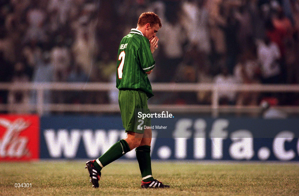 14 April 1999; Thomas Heary of Republic of Ireland reacts after missing a penalty in the penalty shoot-out during the 1999 FIFA World Youth Championship Round of 16 match between Nigeria and Republic of Ireland at Sani Abacha Stadium in Kano, Nigeria. Photo by David Maher/Sportsfile