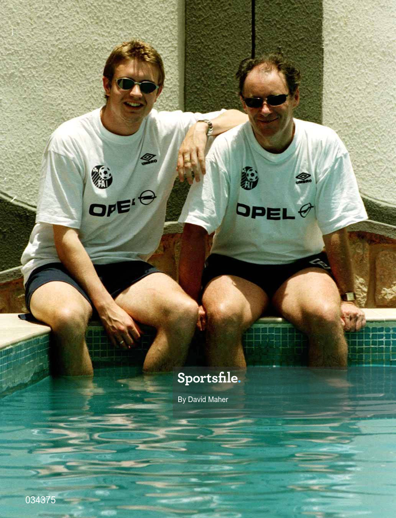 13 April 1999; Republic of Ireland manager Brian Kerr, right, and his assistant Noel O'Reilly at the team hotel, Tahir Guest Palace, in Kano, Nigeria. Photo by David Maher/Sportsfile