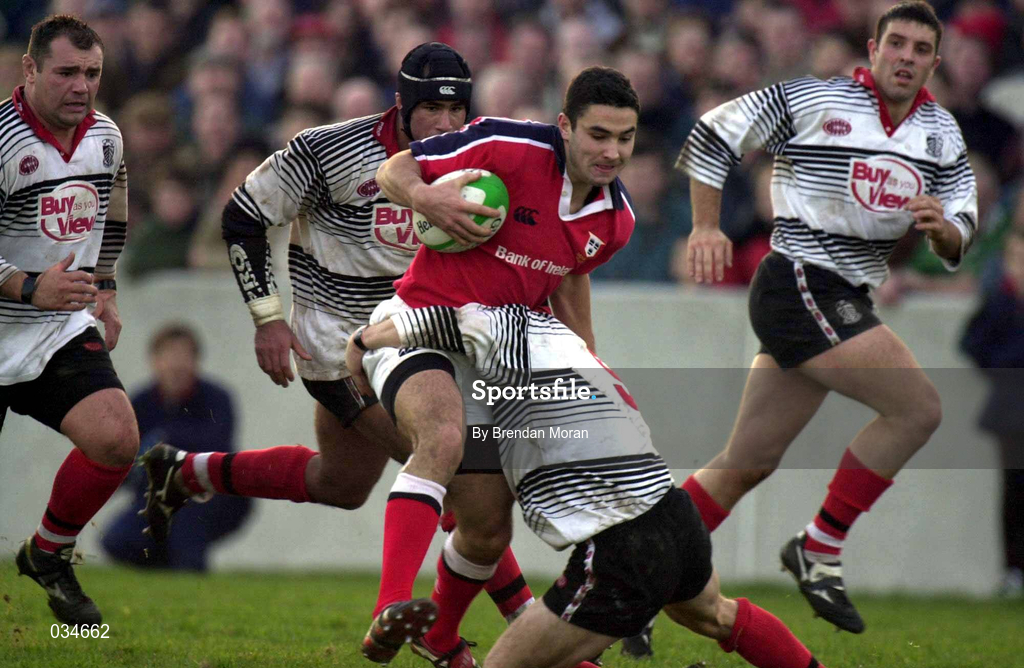 20 November 1999; Jeremy Staunton of Munster in action against Paul John of Pontypridd during the Heineken Cup Pool 4 Round 1 match between Munster and Pontypridd at Thomond Park in Limerick. Photo by Brendan Moran/Sportsfile