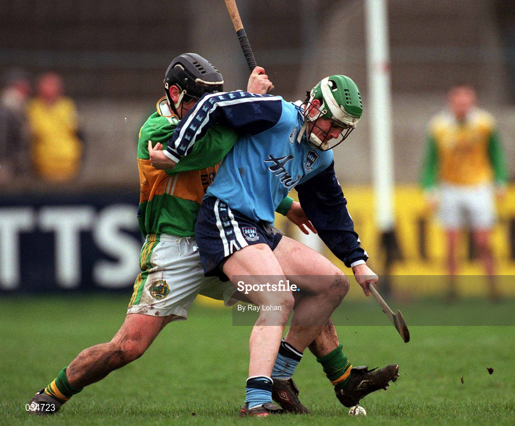 27 February 2000; Kevin Flynn of Dublin in action against Michael Hanafin of Kerry during the Allianz National Hurling League Division 1A Round 2 match between Dublin and Kerry at Parnell Park in Dublin. Photo by Ray Lohan/Sportsfile