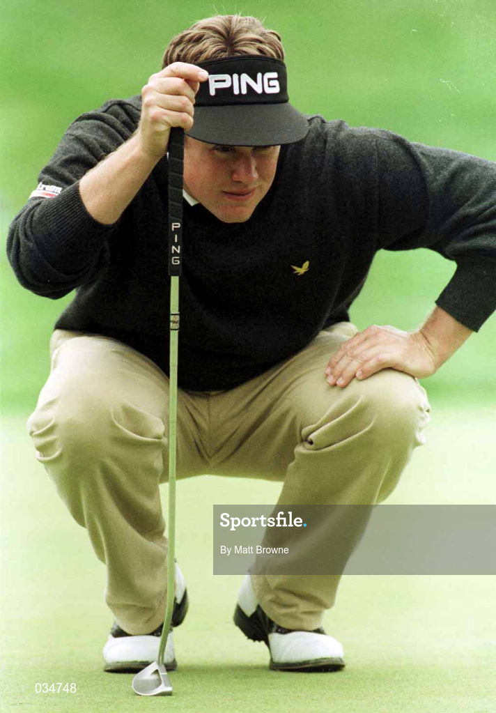 2 July 1999; Lee Westwood lines up a putt on the 11th green during day two of the Murphy's Irish Open at Druids Glen in Wicklow. Photo by Matt Browne/Sportsfile