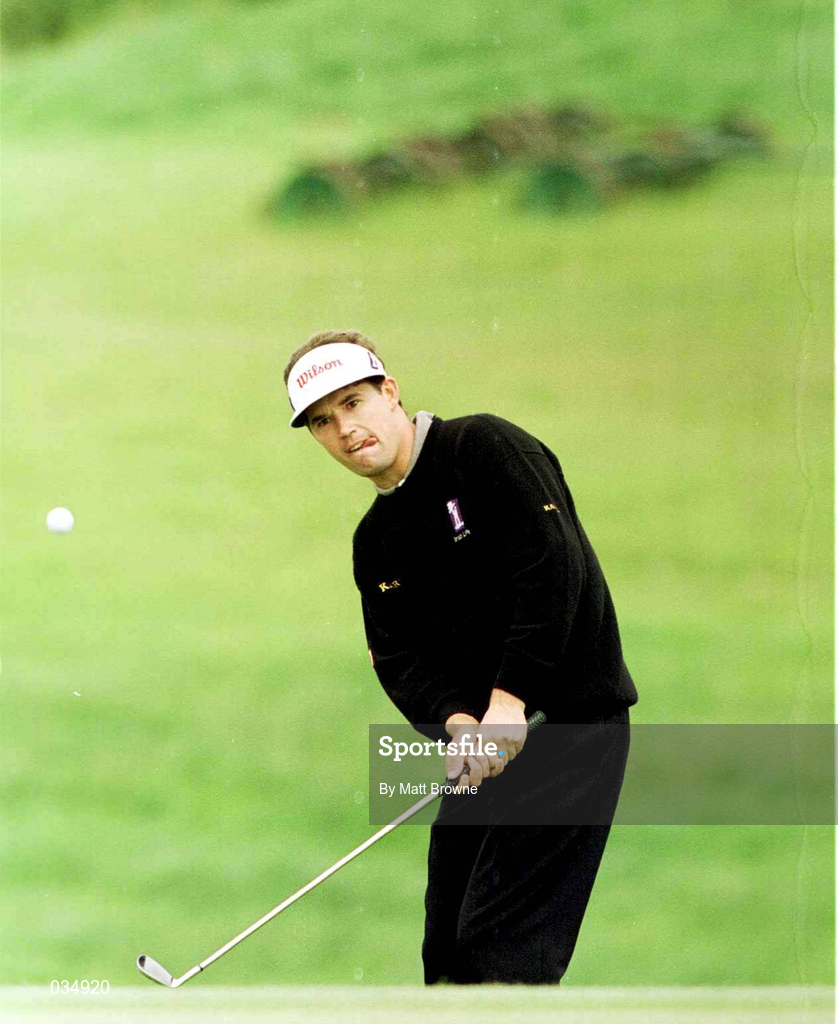 13 August 1999; Padraig Harrington plays a chip shot onto the 3rd green during day two of the West of Ireland Golf Classic at the Galway Bay Golf & Country Club in Galway. Photo by Matt Browne/Sportsfile