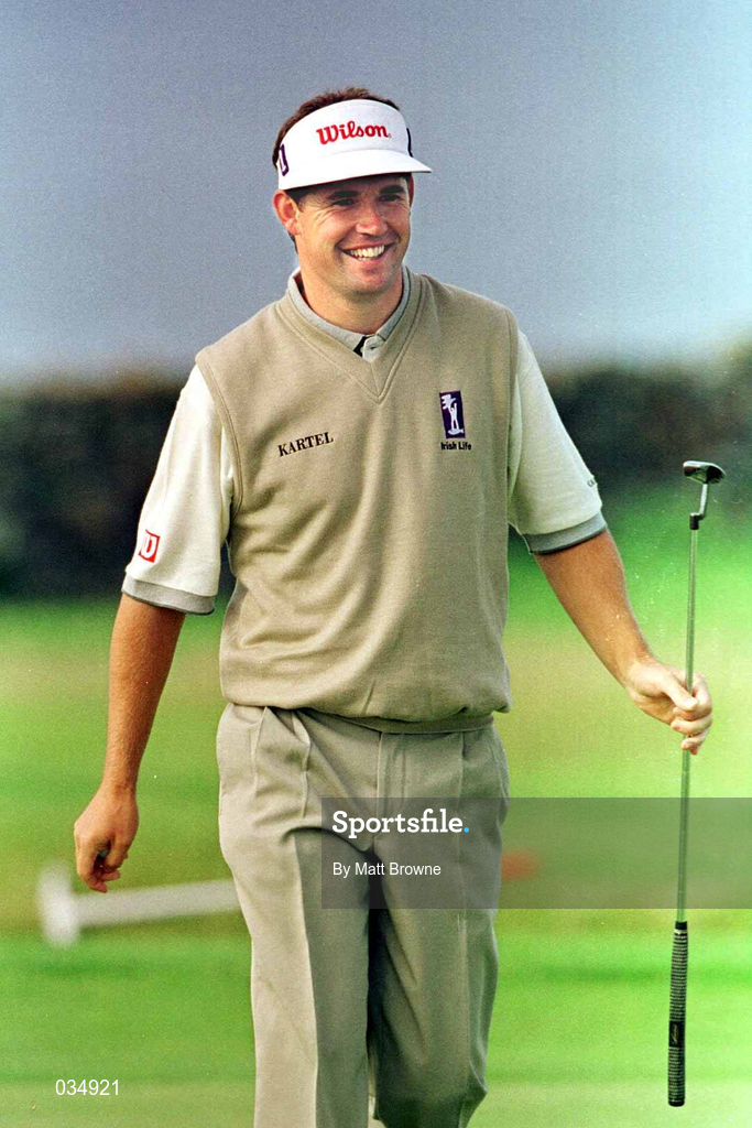 12 August 1999; Padraig Harrington after his birdie putt on the 16th green during day one of the West of Ireland Golf Classic at the Galway Bay Golf & Country Club in Galway. Photo by Matt Browne/Sportsfile