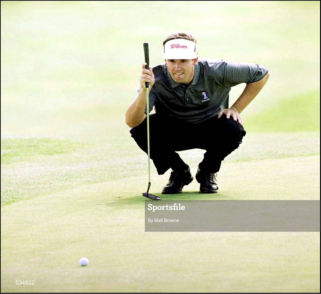 14 August 1999; Padraig Harrington lines up a putt on the 2nd green during day three of the West of Ireland Golf Classic at the Galway Bay Golf & Country Club in Galway. Photo by Matt Browne/Sportsfile